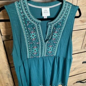 Knox Rose Teal Embroidered Sleeveless Blouse